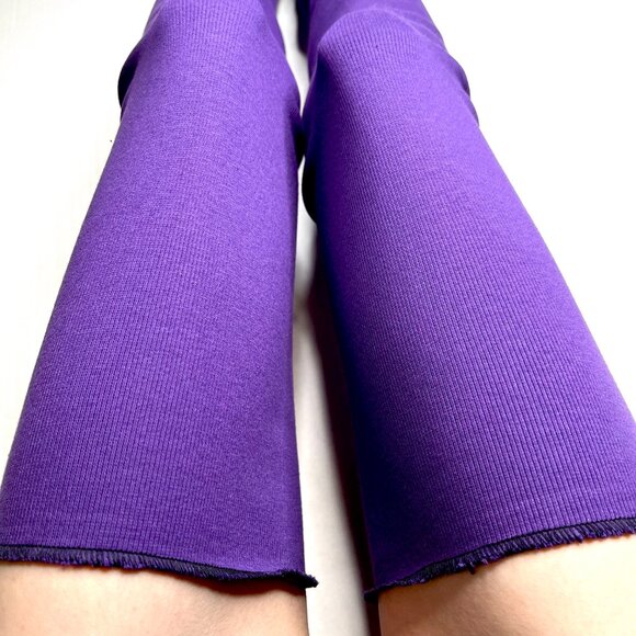 Purple Thigh Highs Ribbed Knit Leg Warmers Long Cotton Knee Socks Covers Legging - Picture 4 of 9